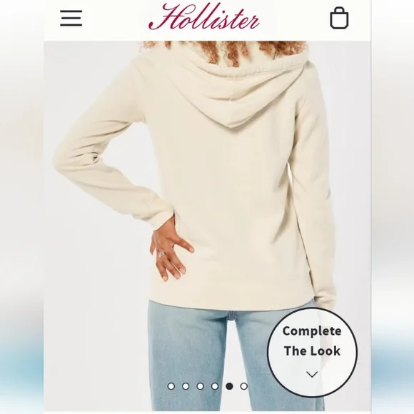 Hollister Women's Easy Embroidered Logo Graphic Full Zip Hoodie Cream NWOT - Picture 4 of 9